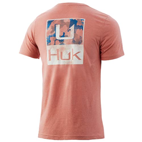 HUK Men's Standard Short Sleeve Tee | Performance Fishing T-Shirt, Huk'd Up Refraction-Fusion Coral Heather, X-Large
