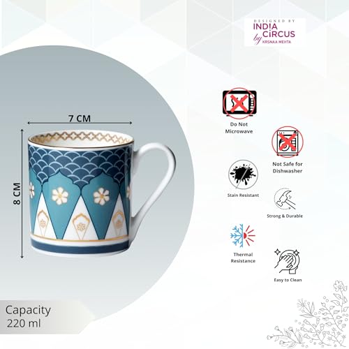 Image of India Circus Fine Bone China Coffee Mug Set of 6-220 Ml Each | Accented with 22 Carat Gold (6 Pcs)(LE11), Tea Cup Set of 6, Mugs for Coffee, Cups Set, Ideal for Gifting, Perfect for Home & Office