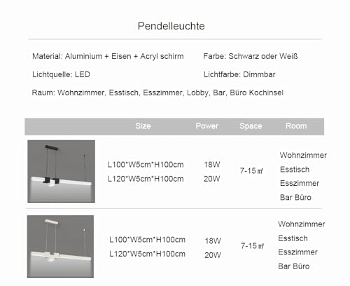Lampe suspendue LED à intensité variable et hauteur ajustable pour table et bureau - 6