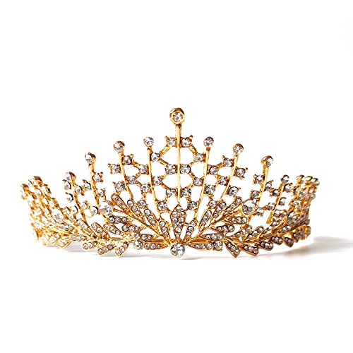 Kristall Strasssteine Tiara, Krone Kristalle Tiara, Tiara Krone für Frauen, Verwendet bei Schönheitswettbewerben, Hochzeiten, Partys, Brautkopfbedeckungen (Golden) Cover