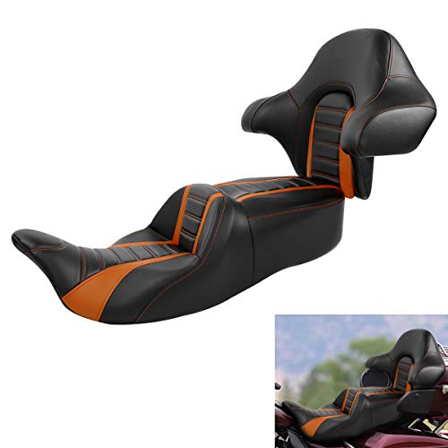 XFMT One Piece Two-Up Driver Passenger Seat with Color-Matched Wrap Around King Tour Pack Backrest Pad For Harley Touring Road King Street Electra Glide 2014-2020