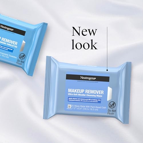 Neutrogena Makeup Remover Wipes, Daily Ultra-Soft Micellar Cleansing Wipes Gently Re-move Oil & Makeup with No Heavy Residue, formulated without alcohol & Made with Plant-Based Cloth, 25 Ct with Case