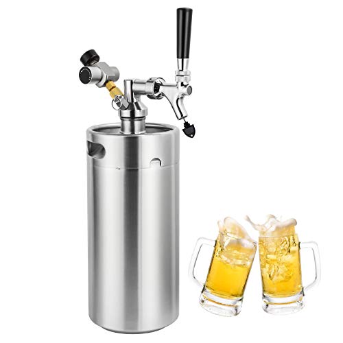 MRbrew 121oz Pressurized Mini Keg Growler Dispenser System, Portable Stainless Steel Homebrew Draft Craft Beer Carbonation Keg Kit with Detachable Tap Spout & CO2 Regulator Keeps Fresh Under Pressure