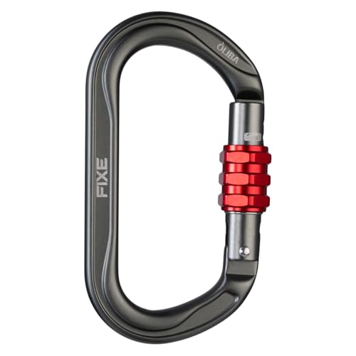 FIXE - Mosquetón Òliba Screw Lock Ovalado de Aluminio para Poleas y Maniobras Técnicas - Cierre de Rosca Hexagonal 13 mm - Alta Resistencia 25 kN - Color Antracita con Rojo