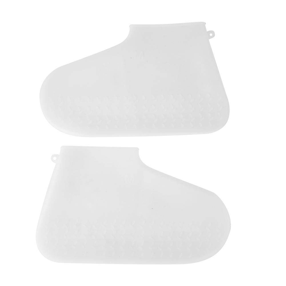 Dioche Waterproof Shoe Covers, Reinforced Slip Silicone Shoes Cover, Adult Thicken Elastic Silicone White Overshoes Rain Waterproof Shoe Covers Protector, for Rainy and Snowy Days(15 * 10 * 1cm-L)