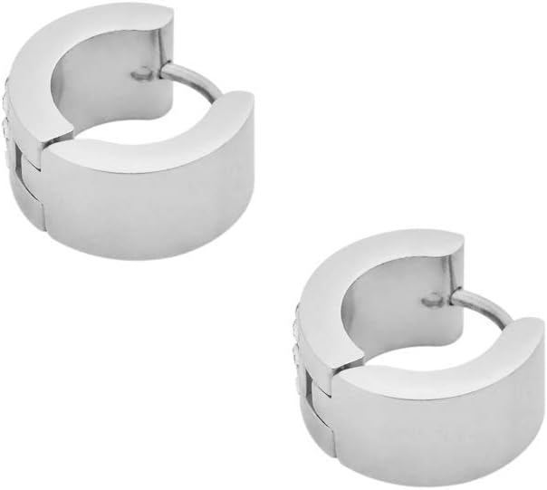 Edforce Stainless Steel Women's 3 Rows of 8 AAA Cubic Zirconia Stones Huggie Hoop Earrings - Image 4