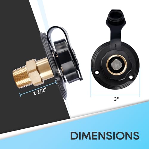 Image of RVGUARD RV City Water Inlet, 3 /4 inch NH Female to 1 /2 inch NPT Male City Water Fill Inlet Flange Brass with Check Valve for RV, Camper, Trailer, Marine (Black S) (Pack of 2)