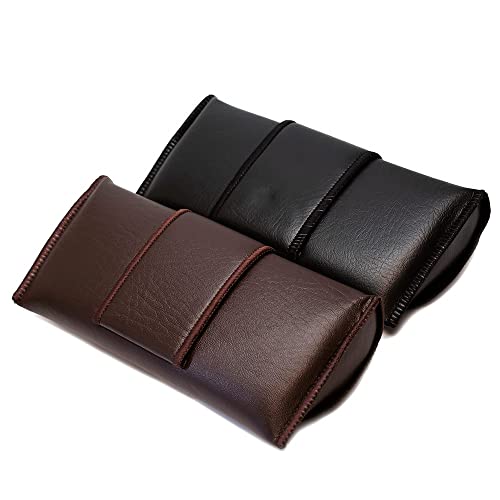 Image of Calabria Double Snap Belt Loop Eyeglass Case PU Leather Black Brown 2Pack Vintage Eye Glasses Pouch SemiHard Sunglass Holder