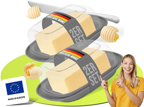 uandu Butterdose mit Deckel BPA-frei - Butterbehälter spülmaschinenfest - Buttergefäß für Gefrier- & Kühlschrank - Bruchsichere Butterschale, luftdicht für anhaltende frische - Butter Box Set Antz x2