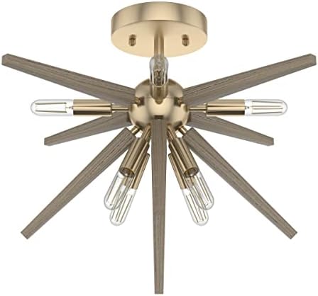 Hunter - Jupiter Star 8-light Alturas Gold, Extra Large Flush Mount Light, Dimmable, Mid Century Modern Style, Sputnik Shaped, for Bedrooms, Kitchens, Dining, Living Rooms - 19347