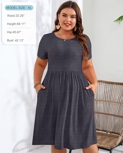 Riyiper 2 Pack Women Short Sleeve Dresses, Loose Fit Casual T Shirt Dress, Ladies Knee Length Swing Dress with Pockets4