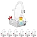 LUXRITE 5 Inch Ultra Thin LED Recessed Light with Junction Box, 12W, 5 Color Selectable 2700K-5000K, 1000 Lumens, Dimmable LED Wafer Lights, Wet Rated, IC Rated, Energy Star, ETL Listed (6 Pack)