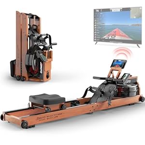 JOROTO roeimachine voor thuis van eikenhout, waterroeiapparaat opvouwbaar met Bluetooth-display & 30 dagen gratis Kinomap-lidmaatschap,Roeimachine met verstelbare tablethouder 150kg draagvermogen