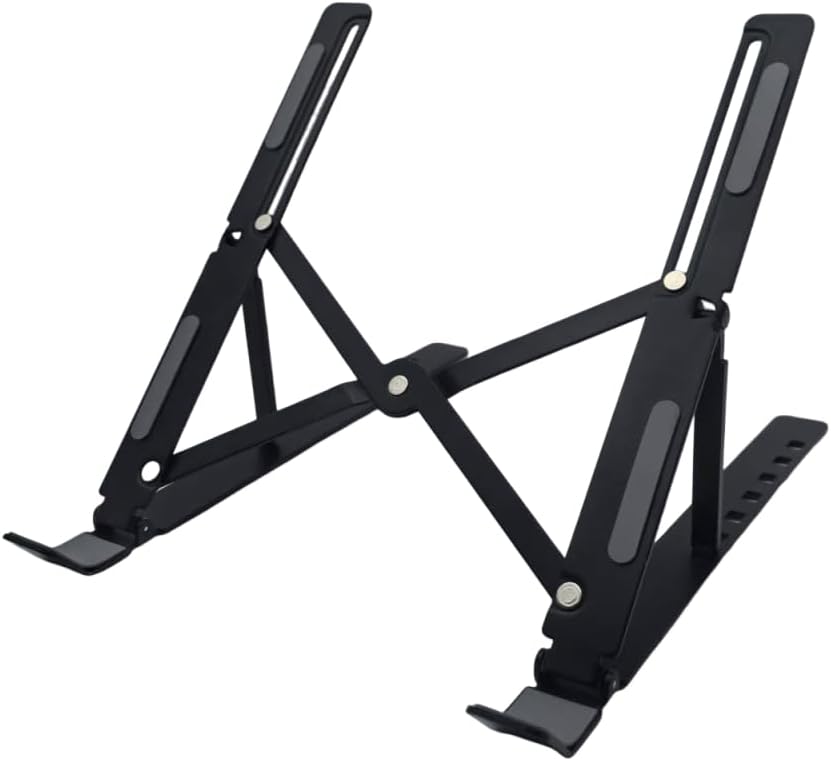 18-Inch Black Carbon-Steel Laptop Holder, N3 Sturdy Multi-Angle Foldable Stand with Cooling Hollow Base