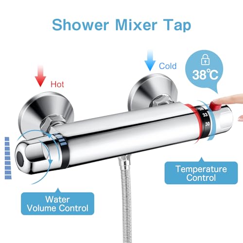 Thermostatic Shower Mixer Bar, AIMOYO Wall Mounted Shower Mixer Valve, Modern Anti Scald Thermostatic Shower Tap - Image 3