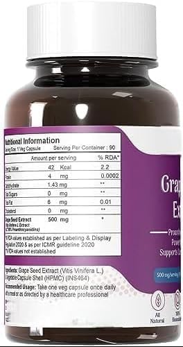 Grape Seed Extract 98% Polyphenols | 500 mg | Antioxidant Supplement Strengthens Immunity, Promotes Healthy Skin and Hair | 90 Veg Capsules