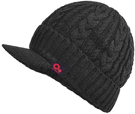 Knit Visor Brim Beanie Hat Fleece Lined 