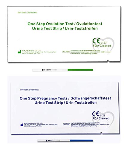 One Step - 50 Tests de Ovulacin 20 mIU/ml y 15 Pruebas de Embarazo 10mIU/ml - Nuevo Formato Econmico de 2,5 mm
