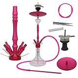 DIAMOND HOOKAH Premium Groß Aluminium RPO3A Shisha Set + 4 x Schlauchset, Wasserpfeife Shisha Edel Komplettset mit 4 Anschlüssen. 18/8 Schliff, Klickanschluss und Diamanten Molassefänger