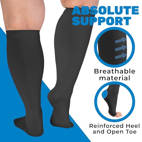 Image of (3 Pairs) Open Toe Plus Size Compression Socks for Women and Men 15-20mmHg - Toeless Wide Calf Support Stockings - A515