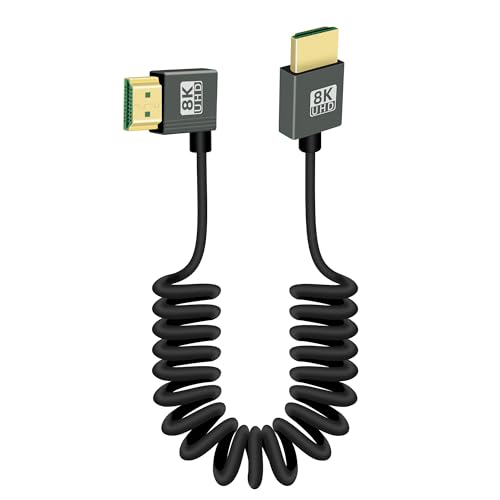 Câble HDMI 2.1 8K à angle droit 90 degrés cordon spiralé 48Gbps haute fidélité