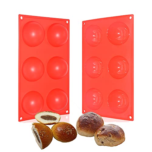 Bangp Silikon Formen Kuppel BackgeschirrEinstellen,6 Löcher Halbkreis Muffin Kuchen Form für Schokolade,Kuchendekoration,Süßigkeiten,Puddingherstellung,Runde Form,Muffin Backformen 2er Set Cover