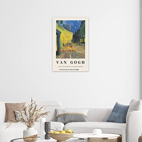 Van Gogh Canvas Wall Art Poster - Cafe Terrace In Arles At Night By Van Gogh, Famous Paintings Reproduction Classical Posters For Room Aesthetic Van Gogh Prints Wall Art For Living Room, Bedroom, Office 16X24In Unframed #TOP4