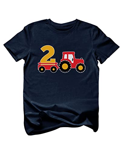 Tstars Farm Tractor 2nd Birthday Shirt for Toddler Boys or Girls - Gift Tee for 2 Year Old - Kids Bday Party Outfit 2T Navy