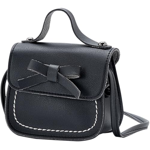 Levemolo Bolso Bandolera para niñas con Lazo pequeño de PU Negro tamaño Mini Ligero y Compacto con Cierre Seguro para Uso Diario y Eventos Casuales