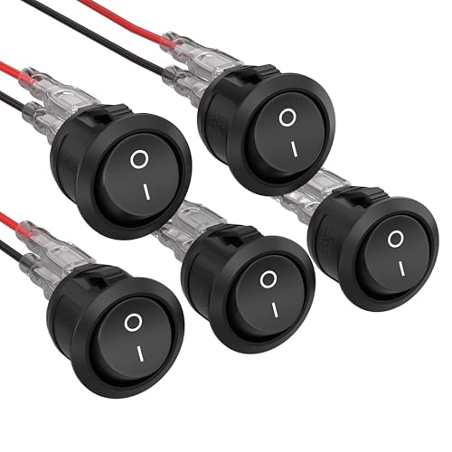 KCD1 Mini Round Toggle Switch SPST 2Pin Snap-in Design Car Boat Automotive with Wires Pre-Wired (KCD1-5-101-C-5)