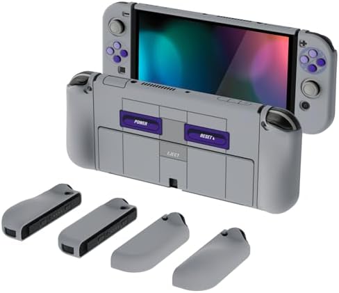 PlayVital AlterGrips Protective Slim Case for Nintendo Switch OLED, Ergonomic Grip Cover for Joycon, Dockable Hard Shell for Switch OLED w/Thumb Grip Caps & Button Caps - Classics SNES Style