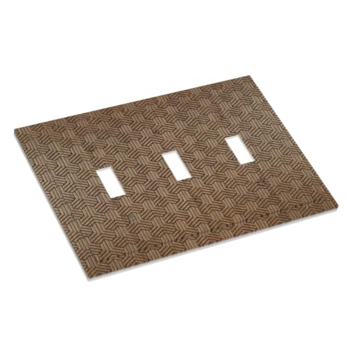 Geometric Carved Wood Slat Texture Print Decorative Switch Plates 3 Gang Wall Plate Triple Toggle Light Switch Cover Faceplate Electrical Wall Panels for Farmhouse Home Decor by Rcaryponeatra - Used condition - Image 3