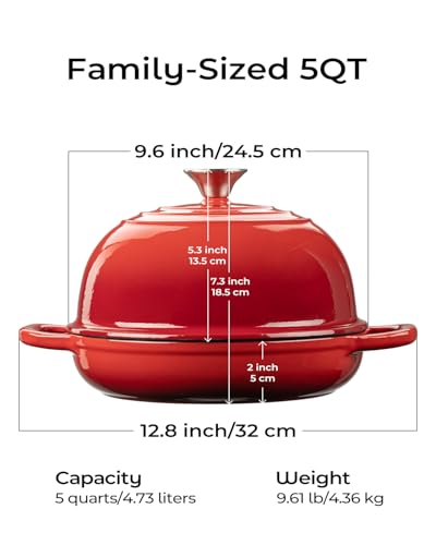 Image of 5QT Enameled Cast Iron Sourdough Bread Oven for Homemade, Red