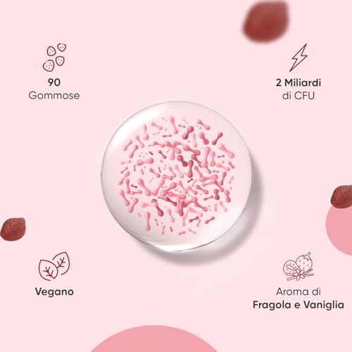 Fermenti Lattici Probiotici In 90 Gommose Vegane, 2 Miliardi Di Cfu, Fermenti Lattici Adulti Probiotici E Prebiotici, Bacillus Coagulans, Inulina, Gusto Fragola E Vaniglia, Senza Lattosio Né Glutine - 3
