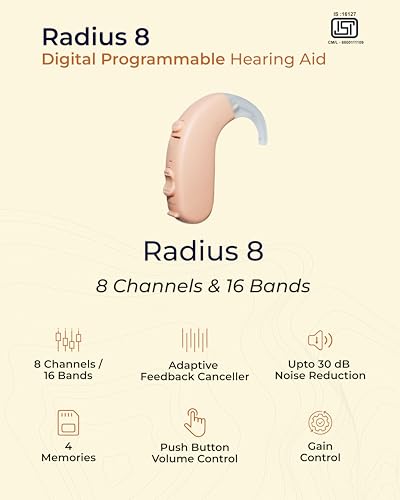 Image of Radius 8 | 8 Channels | 16 Bands | Behind The Ear Hearing Aid | Digital Programmable | 4 memories | Noise Reduction | Volume control | Ear Machine | Kaan Ki Machine |
