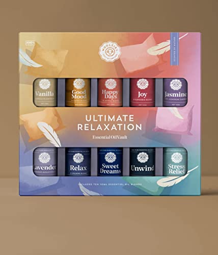 Ultimate Relaxation Essential Oil Vault Of 10 | Includes Vanilla, Good Mood, Happy Days, Joy, Jasmine, Lavender, Relax, Sweet Dreams, Unwind & Stress Relief | 10 Ml #TOP2