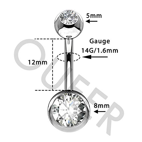 Oufer 12Mm Belly Button Rings G23 Solid Titanium 14G Clear Cz Belly Rings Navel Piercing Jewelry Navel Rings #TOP5