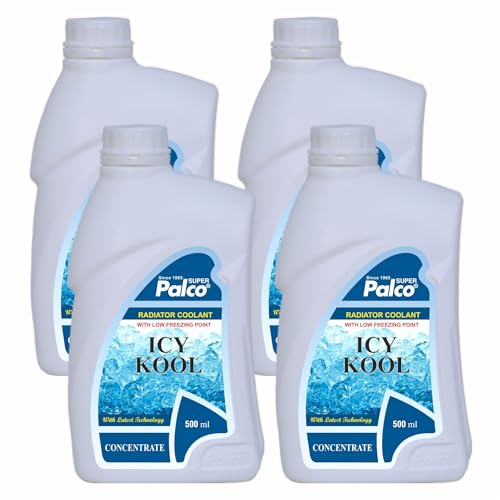 Image of PALCO Icy Kool Radiator Coolant for Car 500ml (Pack of 4), Advanced Low Freezing Point Antifreeze Green Concentrate Coolant for Engine
