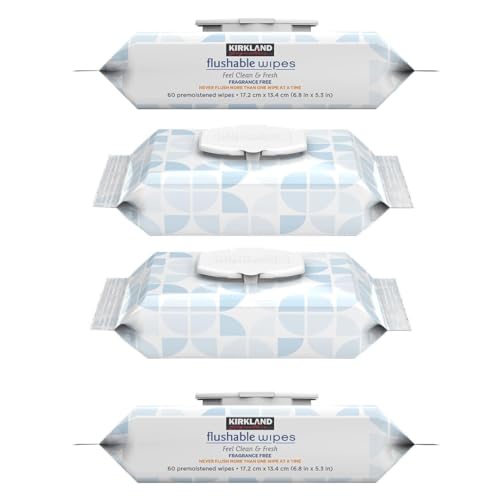 Kirkland Flushable Wipes- 4 Packs Baby Wipes Flushable for Adults Toilet Wipes Travel Wipes Disposable Wipes Flushable Soft, Thick and Gentle on Skin, 256 count