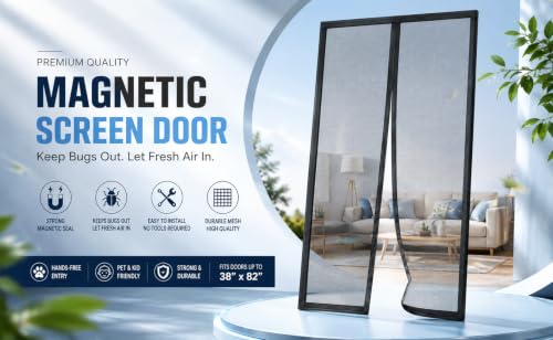 Image of Magnetic Door Net for Door Opening Up to 210 x 100 cm | Premium Fiberglass Auto Closing Mosquito Screen| Measure Door Before Purchase | Black