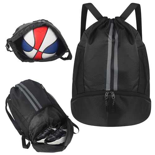 ACOMTUO Sacca Impermeabile, Zaino Palestra Uomo, Zaino con Porta Scarpe, Coulisse Sacca Zaino con scomparto Sacca Sportiva Da Donna e Uomo,Casual Spiaggia (Nera)