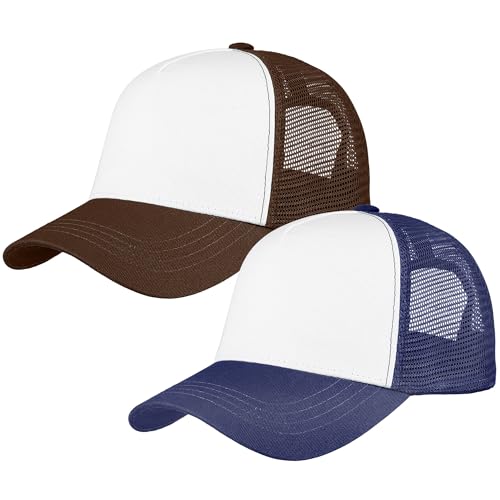 Image of Falari 5-Panel Mesh Baseball Cap, Trucker Hat, Structured Plain Design, Cotton, Adjustable Size