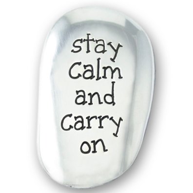 Cross My Heart Silver Stay Calm And Carry On Polished Coloured Metal Thumb Stone Pocket Token Keepsake 4 Cm 2.7Cm