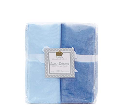 Cozy Fleece Microplush Super Soft Fitted Crib Sheets (Set of 2), Light Blue/Dark
