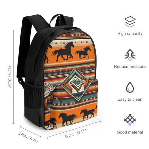Supdreamc Men Women Polyester Southwest Native American Ethnic Horse Dreamcatcher Art Daypack Bookbag Big Capacity Shoulder Bag With Padded Straps for Climbing Travel Walking Cycling2
