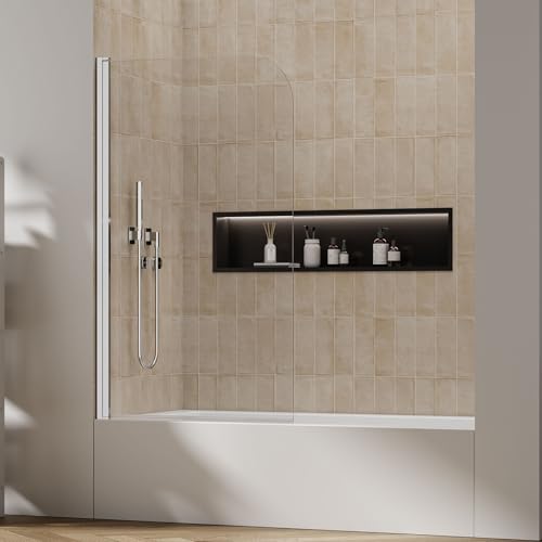 34" W x 59" H Tub Shower Door Foldable Hinged Bathtub Glass Door ...