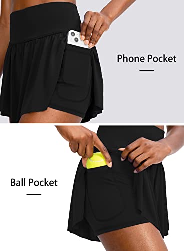 Flowy Running Shorts for Women with 4 Pockets 2 in 1 High Waisted Women's Butterfly Workout Athletic Tennis Skirt Shorts3