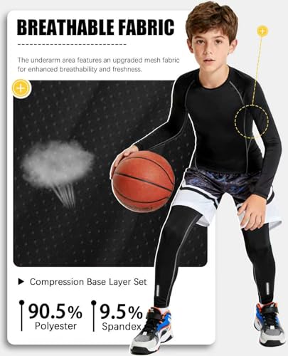 ANGEL CITIZ Kinder Jungen Kompressionshose Sportunterwäsche Fußball Trainingsanzüge Leggings Thermal Underwear Set