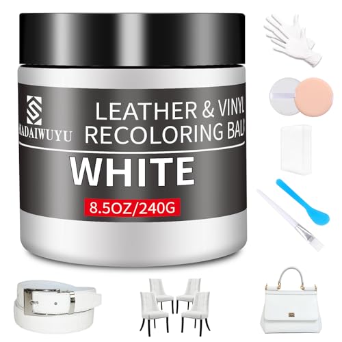Leather Recoloring Balm 8.5oz Leather Color Restorer White Leather Repair kit for Furniture and Car Interior Leather Couch Scratch Repair Leather Dye Paint for Faded Cracked and Damaged Leather