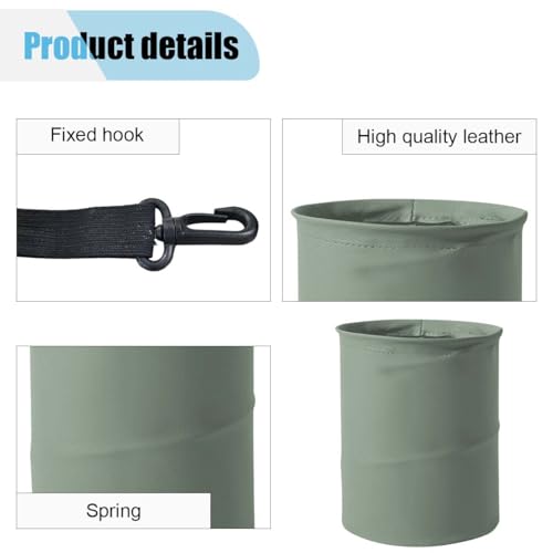 Image of Collapsible Trash Can Car Garbage Bag - Leather Pop-up Car Trash Bin with Elastic Band - Hanging Foldable Garbage Can Vehicle Waste Basket Bin - Double-Layer Washable Bag for Cars Camping (Grey)